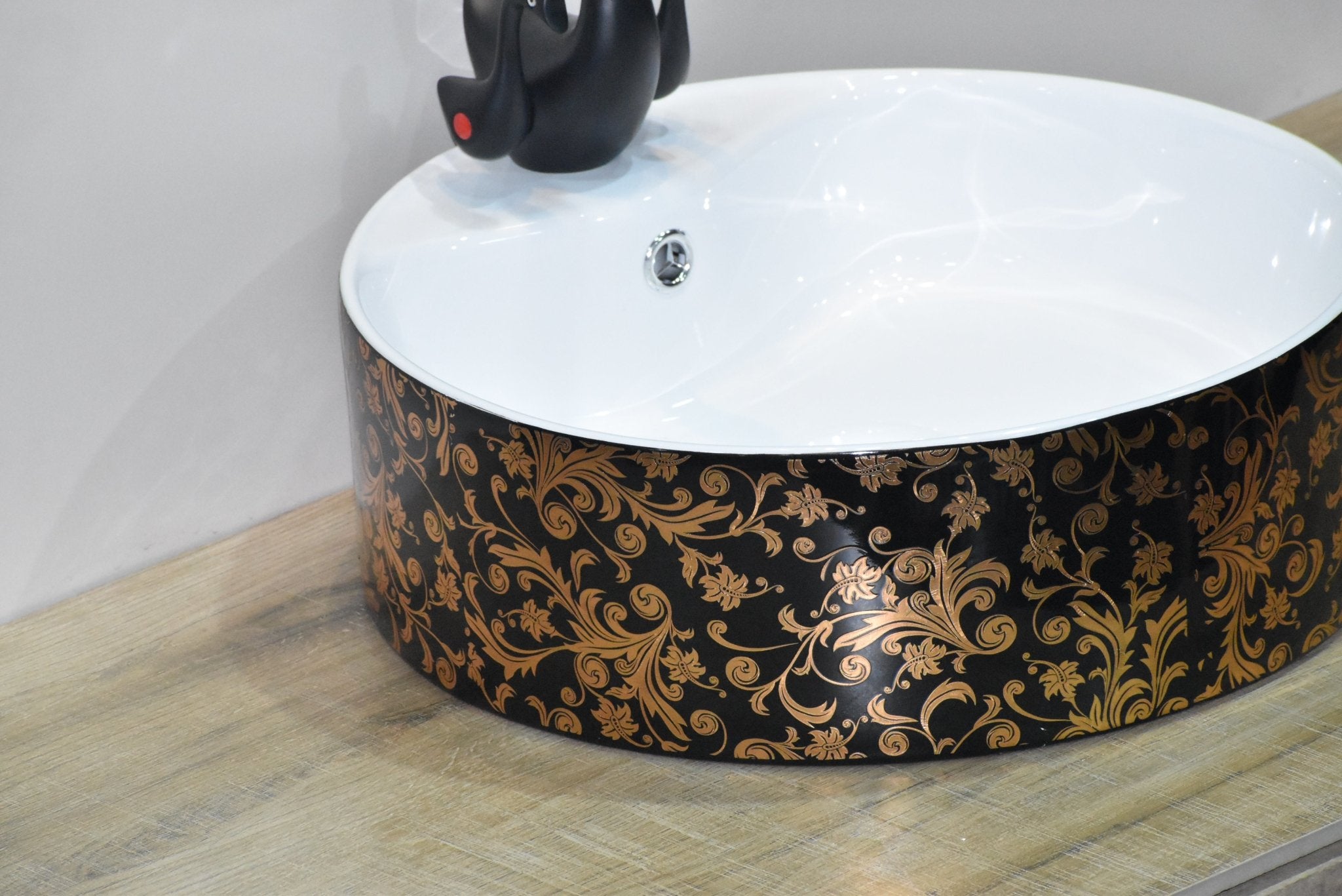 InArt Round Bathroom Ceramic Vessel Sink Art Basin in Gold Black Color - InArt-Studio-USA