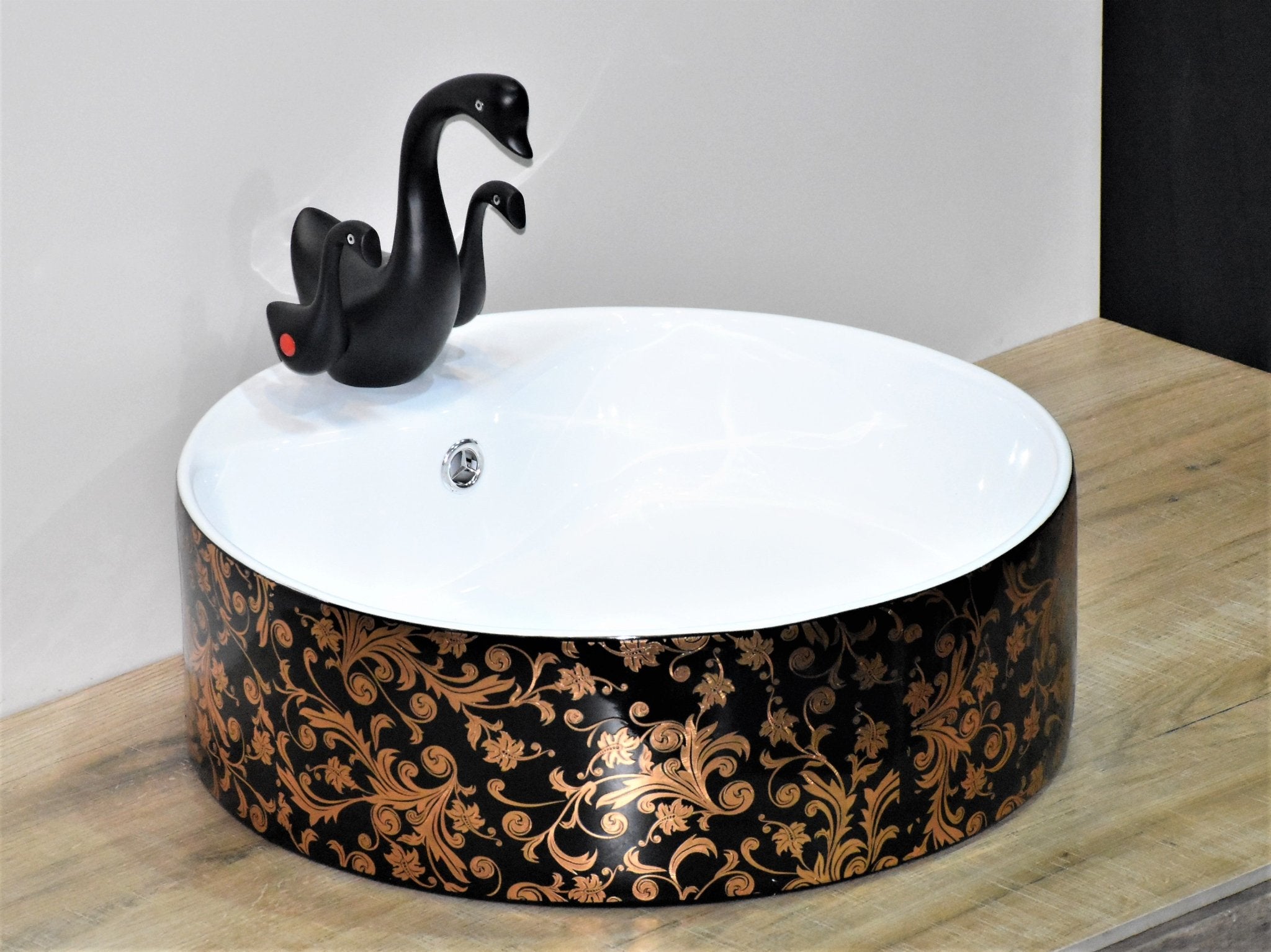 InArt Round Bathroom Ceramic Vessel Sink Art Basin in Gold Black Color - InArt-Studio-USA