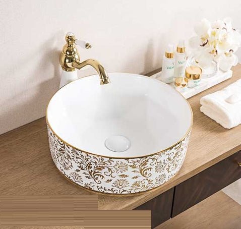 InArt Round Bathroom Ceramic Vessel Sink Art Basin in Gold Color - InArt-Studio-USA