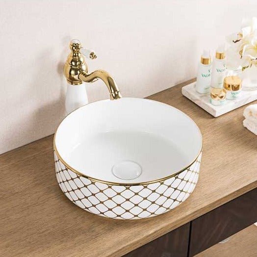 InArt Round Bathroom Ceramic Vessel Sink Art Basin in Gold Color - InArt-Studio-USA