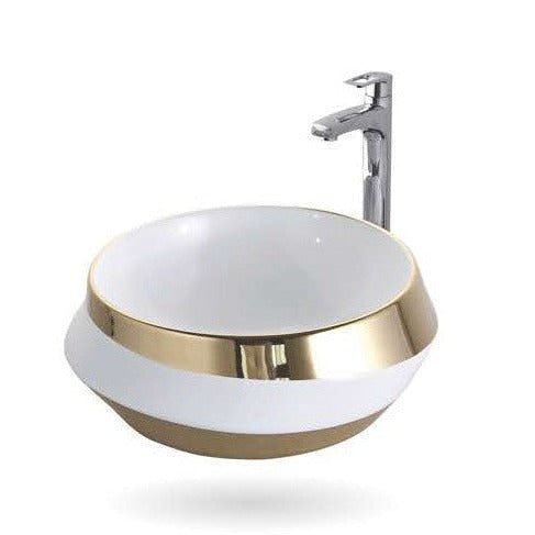 InArt Round Bathroom Ceramic Vessel Sink Art Basin in Gold Color - InArt-Studio-USA