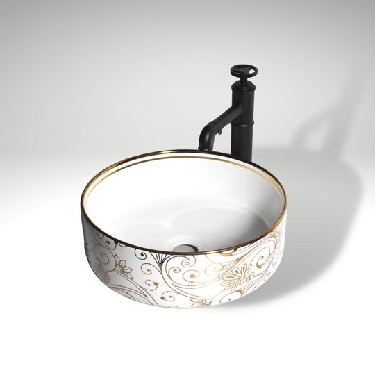 InArt Round Bathroom Ceramic Vessel Sink Art Basin in Gold Color - InArt-Studio-USA