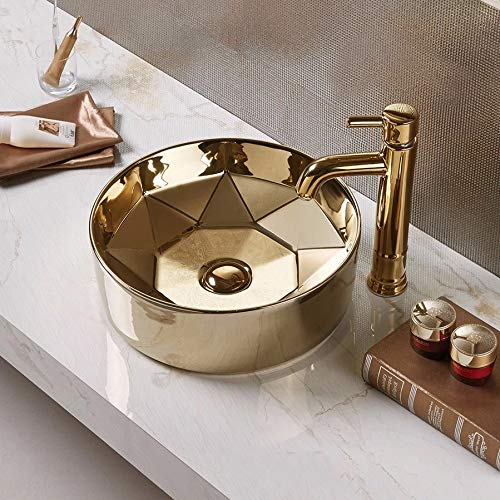 InArt Round Bathroom Ceramic Vessel Sink Art Basin in Gold Color - InArt-Studio-USA