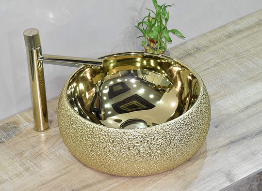 InArt Round Bathroom Ceramic Vessel Sink Art Basin in Gold Color - InArt-Studio-USA