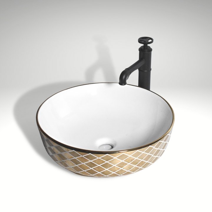 InArt Round Bathroom Ceramic Vessel Sink Art Basin in Gold Color - InArt-Studio-USA