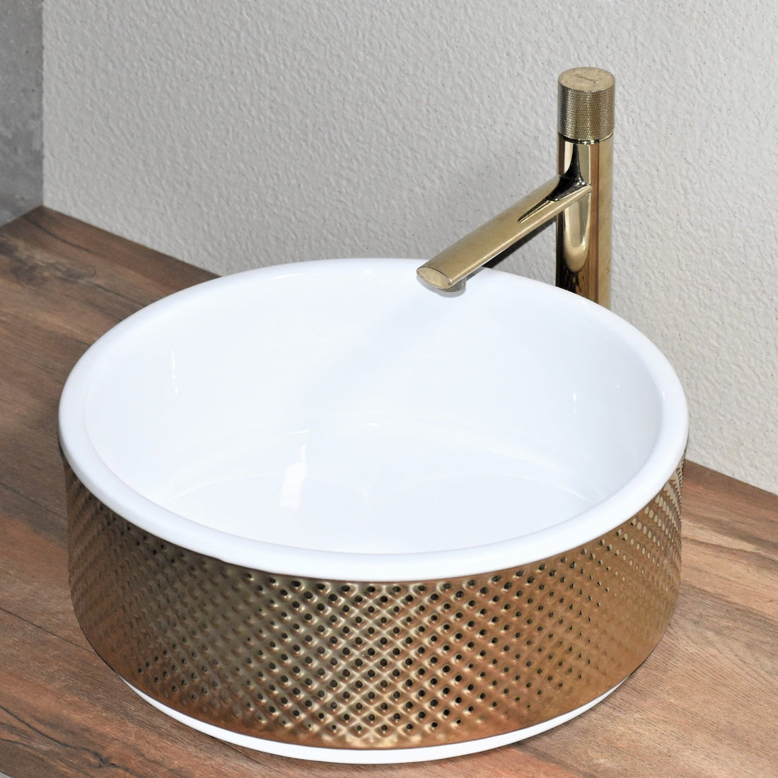 InArt Round Bathroom Ceramic Vessel Sink Art Basin in Gold Color - InArt-Studio-USA