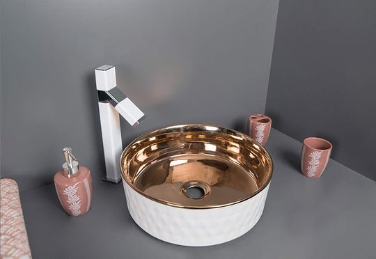 InArt Round Bathroom Ceramic Vessel Sink Art Basin in Gold Color - InArt-Studio-USA