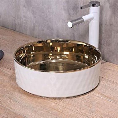 InArt Round Bathroom Ceramic Vessel Sink Art Basin in Gold Color - InArt-Studio-USA