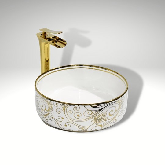 InArt Round Bathroom Ceramic Vessel Sink Art Basin in Gold Color - InArt-Studio-USA