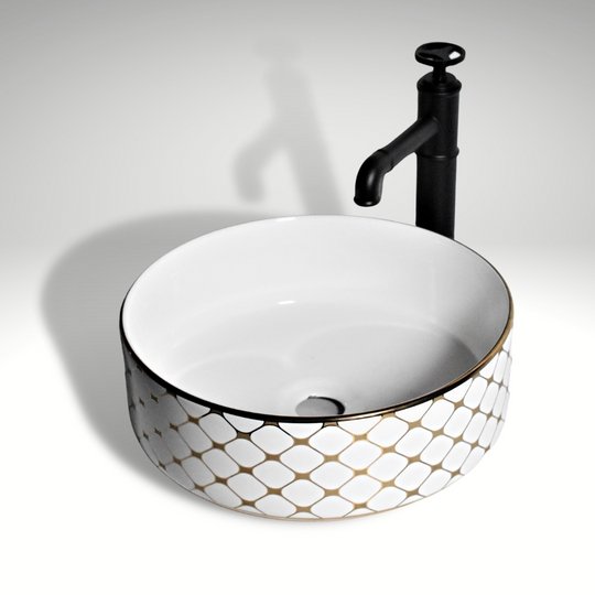 InArt Round Bathroom Ceramic Vessel Sink Art Basin in Gold Color - InArt-Studio-USA