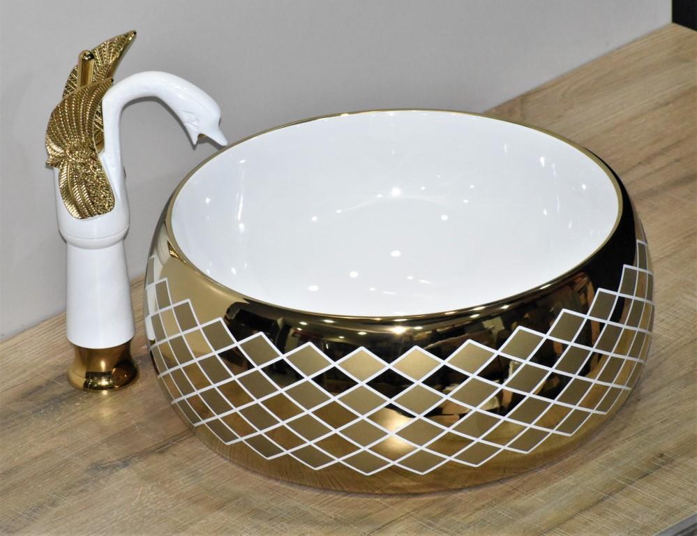 InArt Round Bathroom Ceramic Vessel Sink Art Basin in Gold Color - InArt-Studio-USA