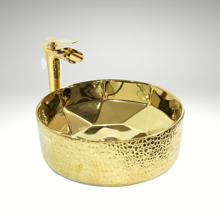 InArt Round Bathroom Ceramic Vessel Sink Art Basin in Gold Color - InArt-Studio-USA