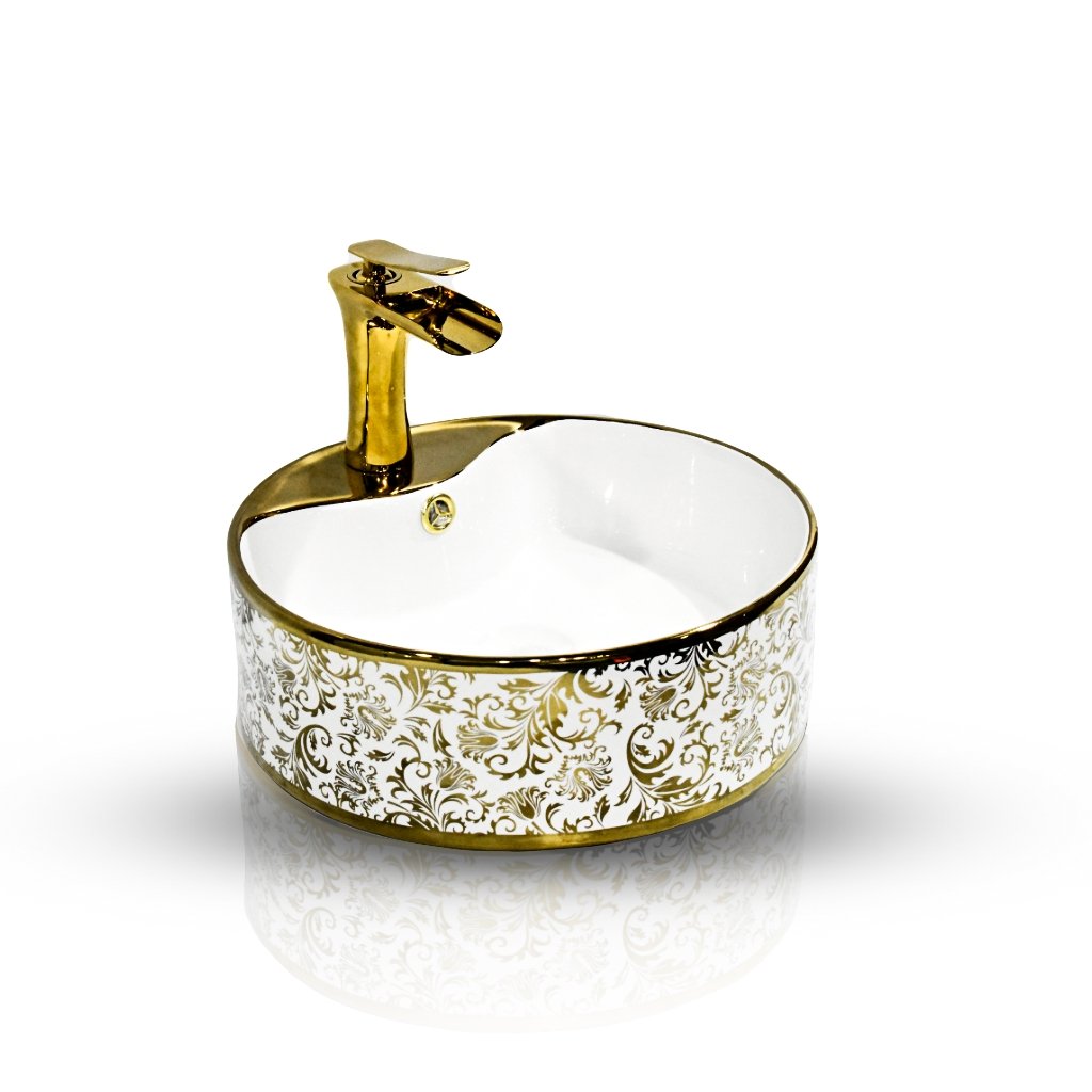 InArt Round Bathroom Ceramic Vessel Sink Art Basin in Gold Color - InArt-Studio-USA