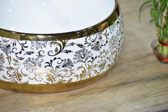 InArt Round Bathroom Ceramic Vessel Sink Art Basin in Gold White Color - InArt-Studio-USA