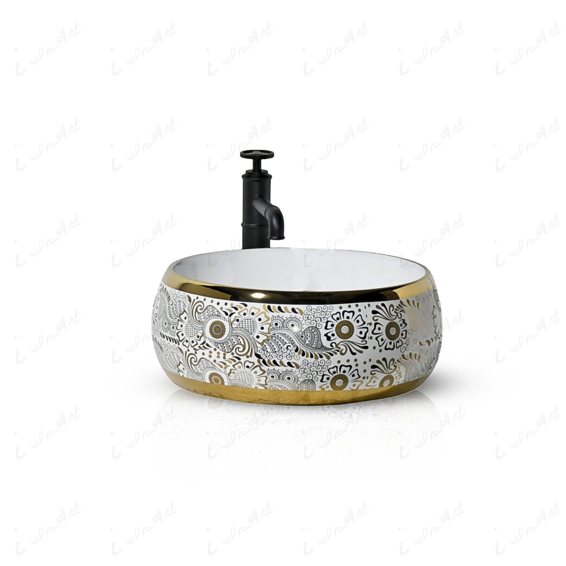 InArt Round Bathroom Ceramic Vessel Sink Art Basin in Golden Color - InArt-Studio-USA