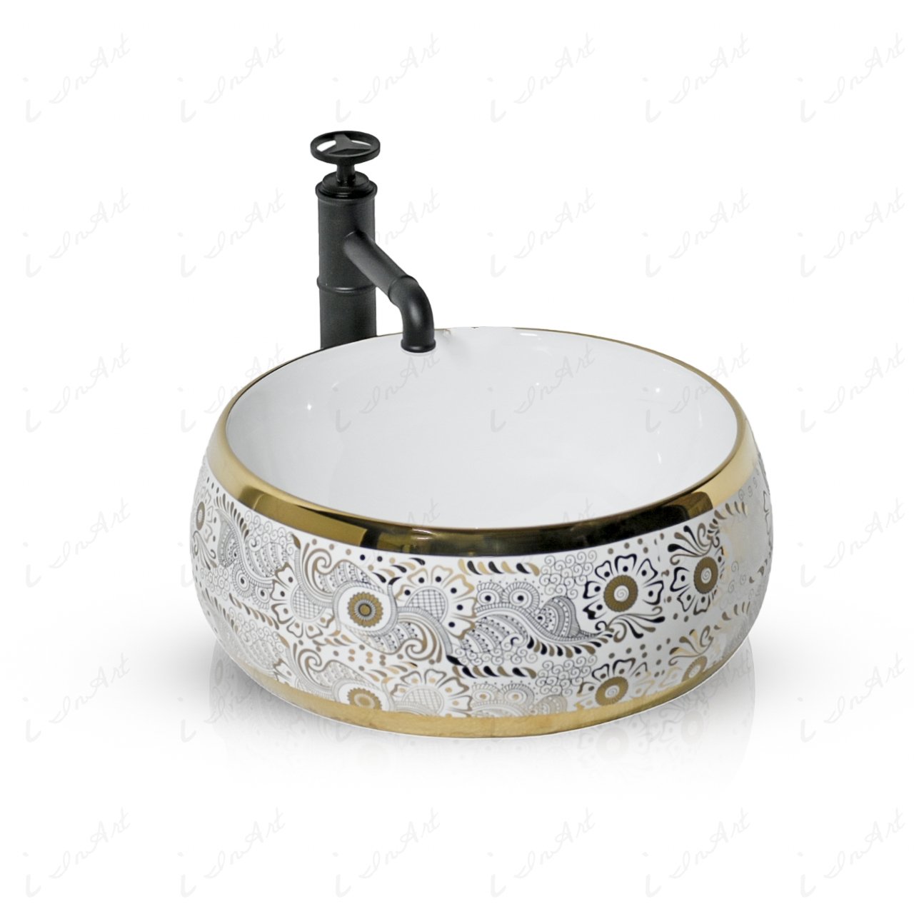 InArt Round Bathroom Ceramic Vessel Sink Art Basin in Golden Color - InArt-Studio-USA