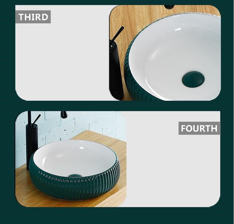 InArt Round Bathroom Ceramic Vessel Sink Art Basin in Green Color - InArt-Studio-USA