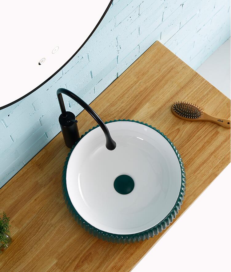 InArt Round Bathroom Ceramic Vessel Sink Art Basin in Green Color - InArt-Studio-USA