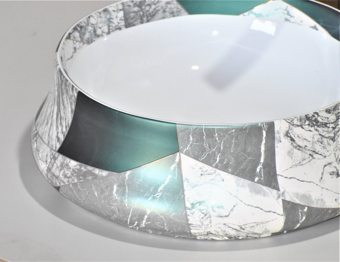 InArt Round Bathroom Ceramic Vessel Sink Art Basin in Green White Marble Color - InArt-Studio-USA