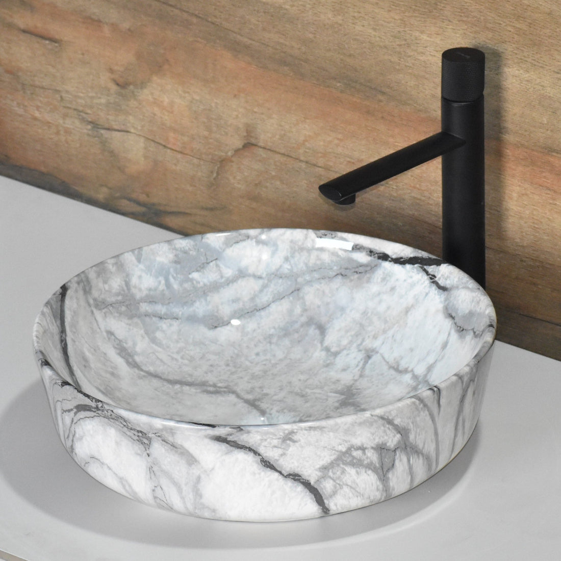 InArt Round Bathroom Ceramic Vessel Sink Art Basin in Grey Color - InArt-Studio-USA