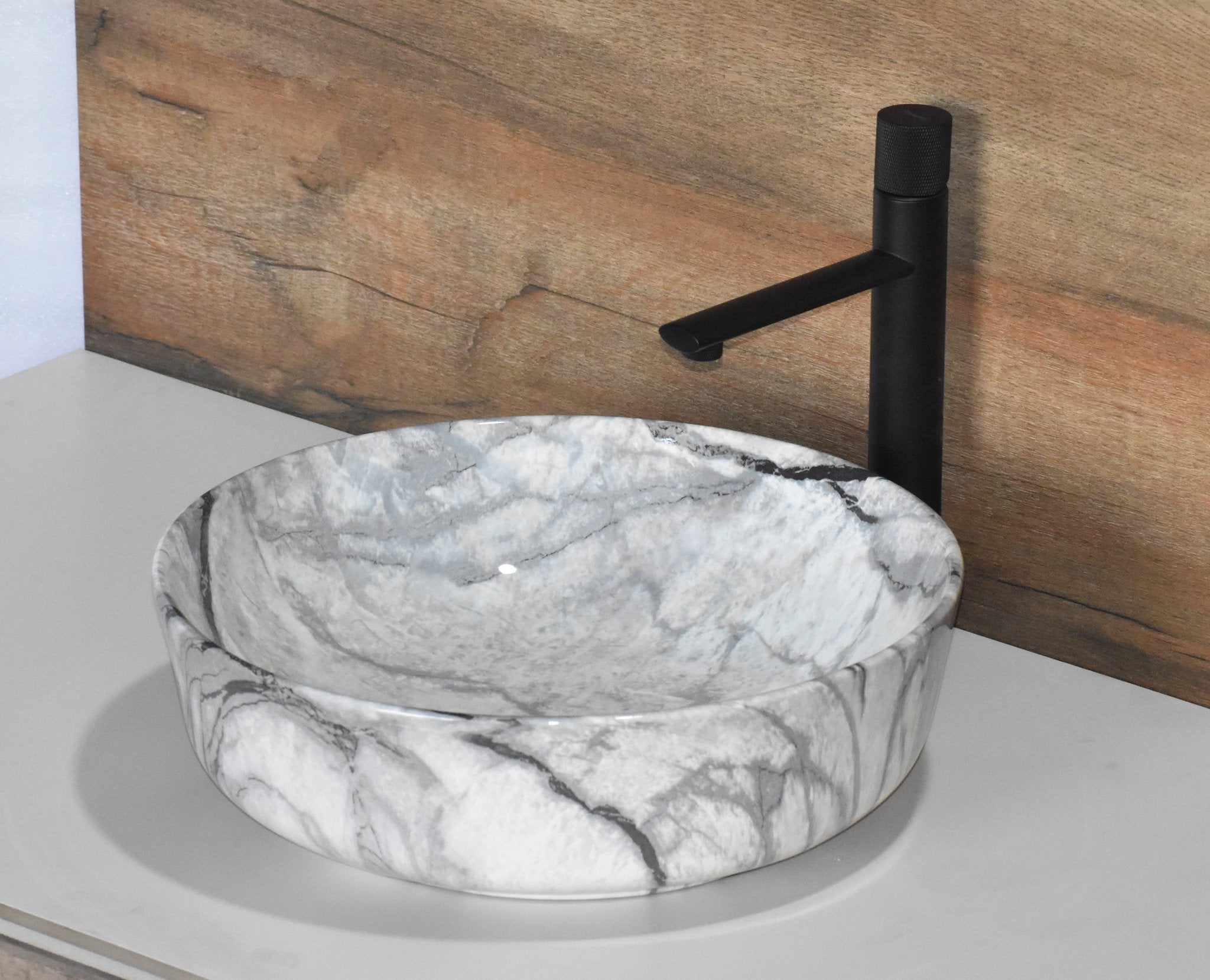 InArt Round Bathroom Ceramic Vessel Sink Art Basin in Grey Color - InArt-Studio-USA