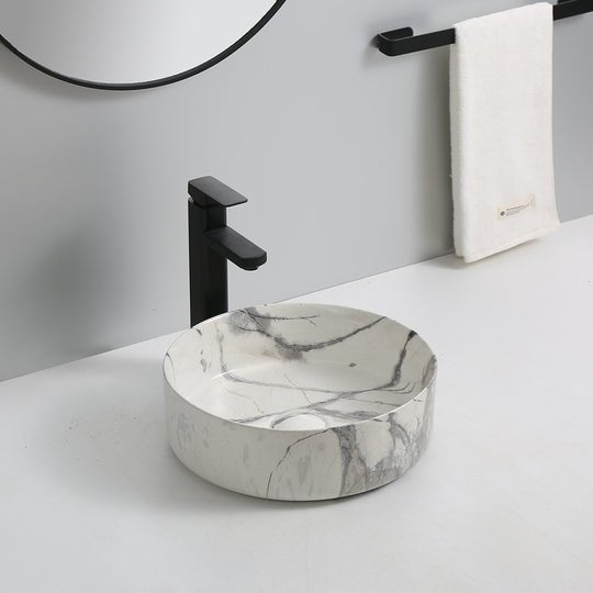 InArt Round Bathroom Ceramic Vessel Sink Art Basin in Grey Color - InArt-Studio-USA