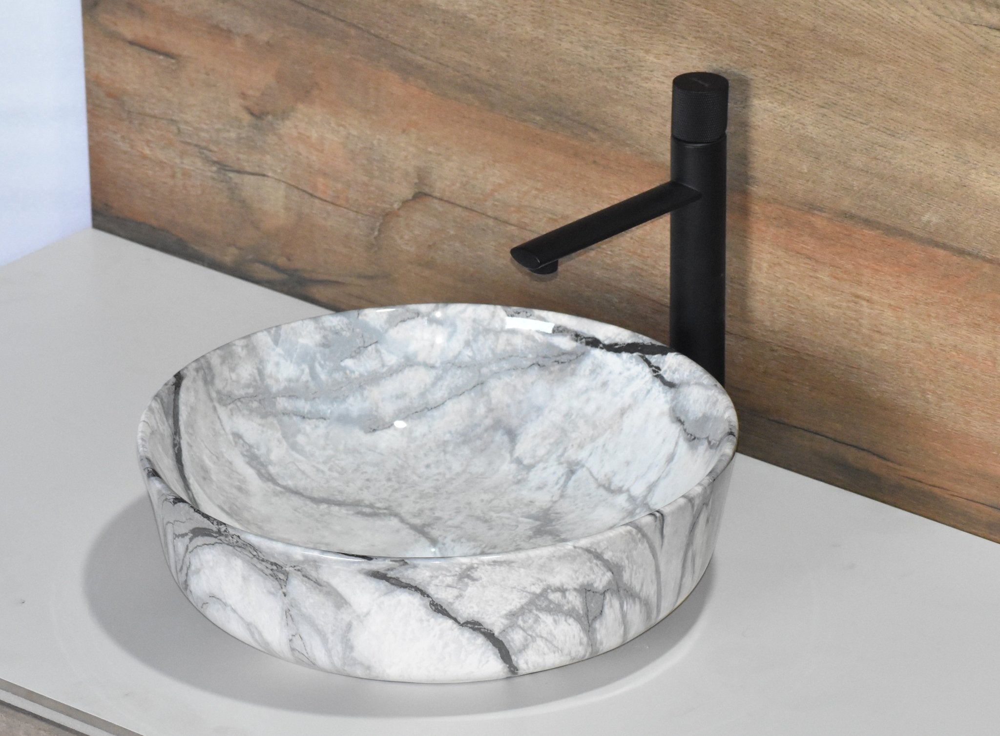 InArt Round Bathroom Ceramic Vessel Sink Art Basin in Grey Color - InArt-Studio-USA