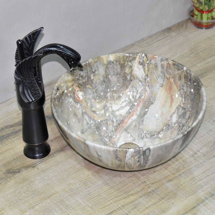 InArt Round Bathroom Ceramic Vessel Sink Art Basin in Marble Color - InArt-Studio-USA