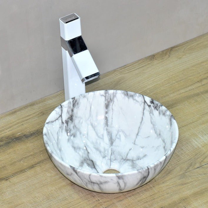 InArt Round Bathroom Ceramic Vessel Sink Art Basin in Marble Color - InArt-Studio-USA