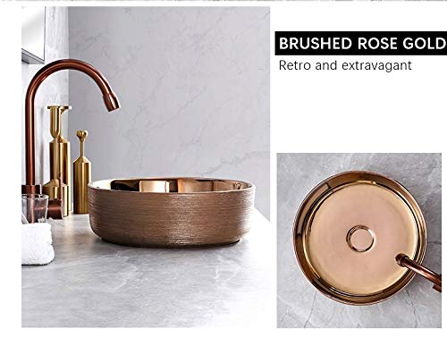 InArt Round Bathroom Ceramic Vessel Sink Art Basin in Rose Gold Color - InArt-Studio-USA