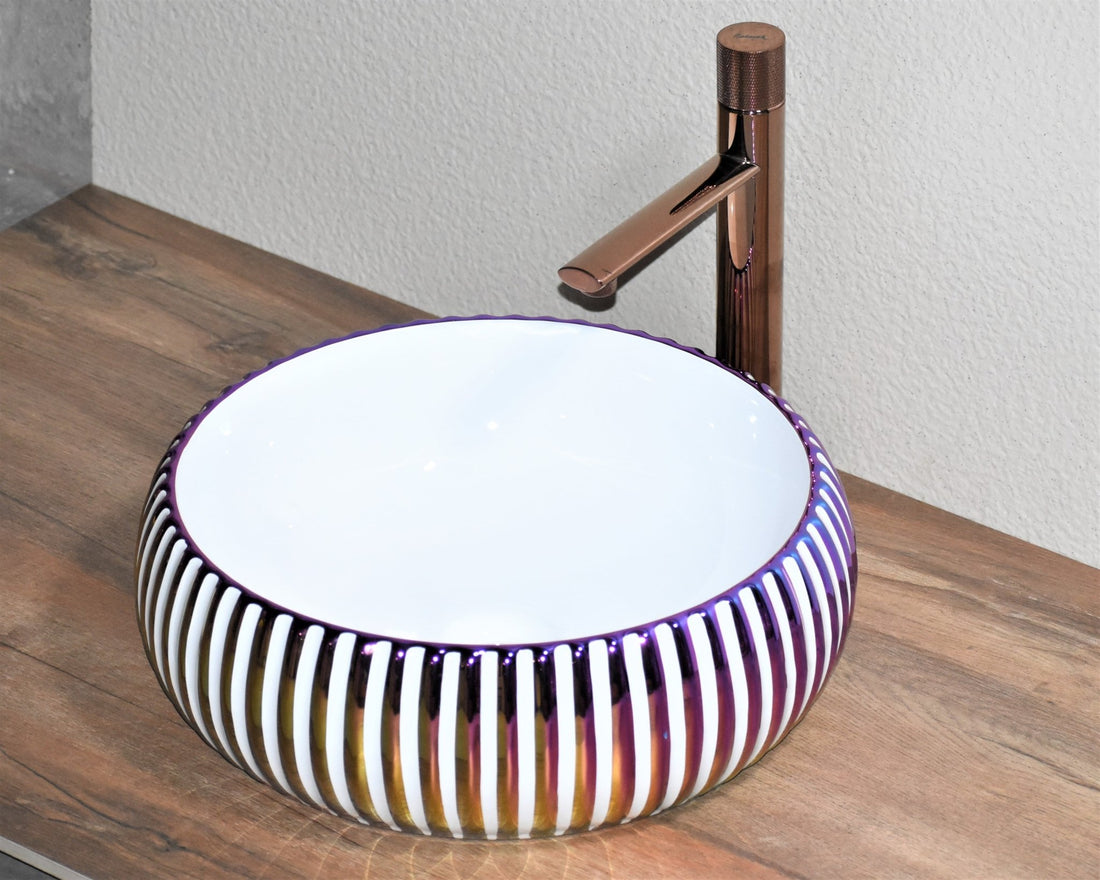 InArt Round Bathroom Ceramic Vessel Sink Art Basin in Rose Gold Color - InArt-Studio-USA