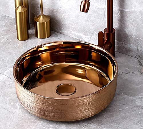 InArt Round Bathroom Ceramic Vessel Sink Art Basin in Rose Gold Color - InArt-Studio-USA