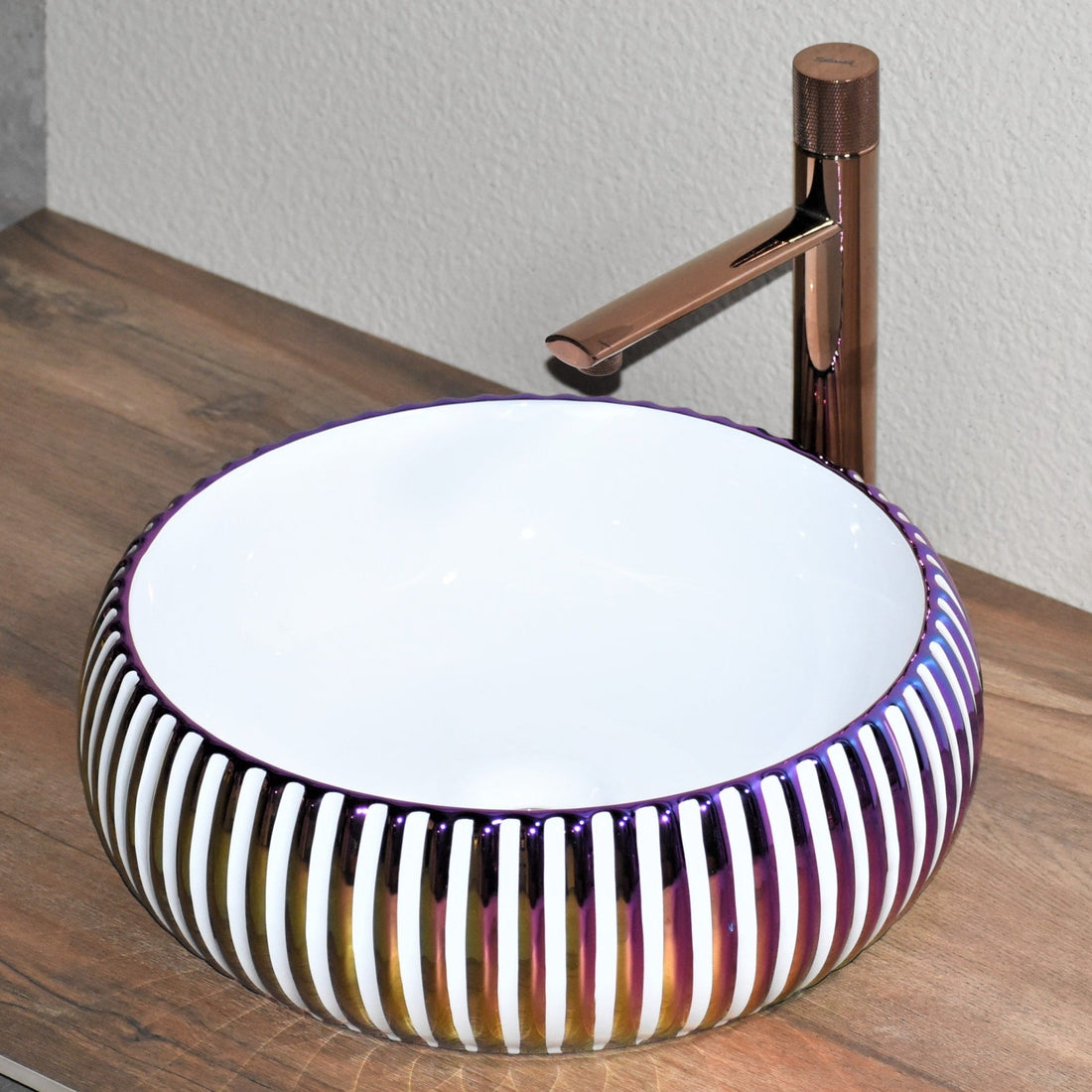 InArt Round Bathroom Ceramic Vessel Sink Art Basin in Rose Gold Color - InArt-Studio-USA