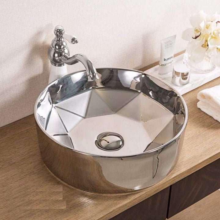 InArt Round Bathroom Ceramic Vessel Sink Art Basin in Silver Color - InArt-Studio-USA