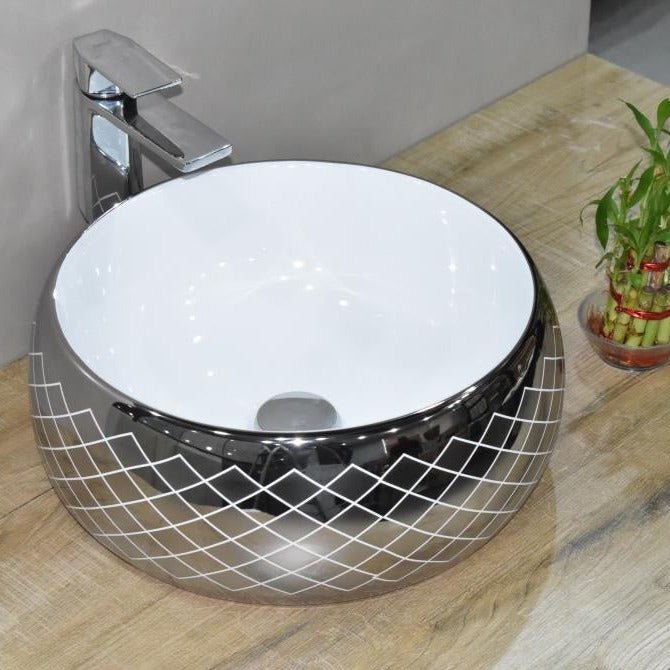 InArt Round Bathroom Ceramic Vessel Sink Art Basin in Silver White Color - InArt-Studio-USA