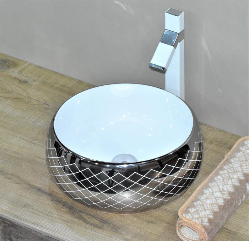 InArt Round Bathroom Ceramic Vessel Sink Art Basin in Silver White Color - InArt-Studio-USA