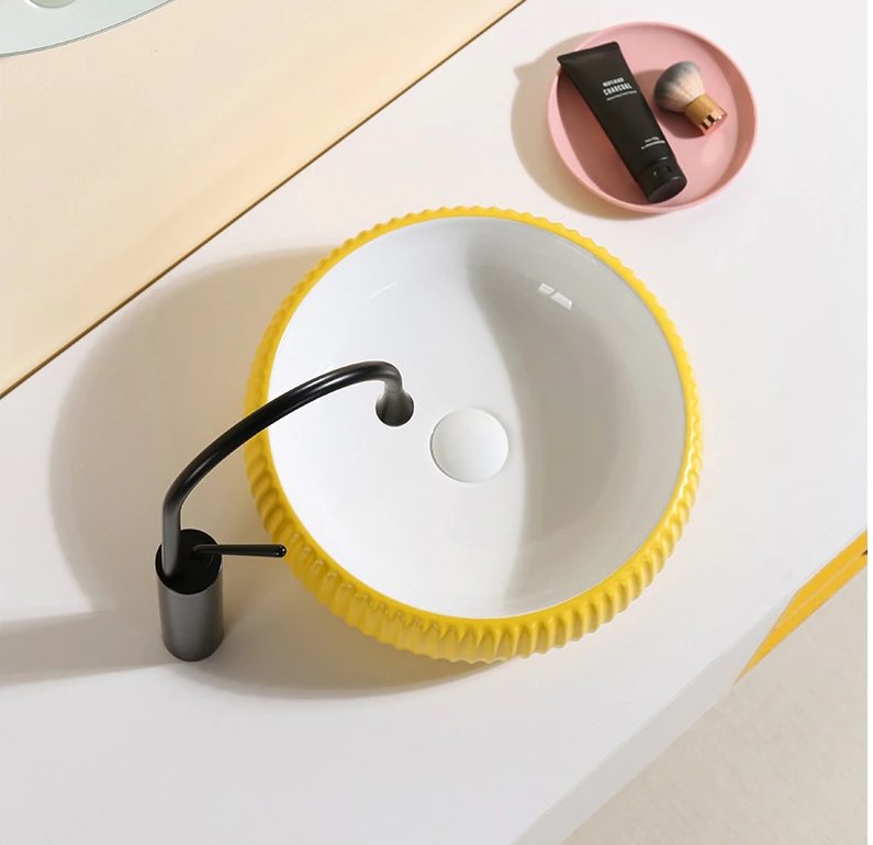 InArt Round Bathroom Ceramic Vessel Sink Art Basin in Yellow Color - InArt-Studio-USA