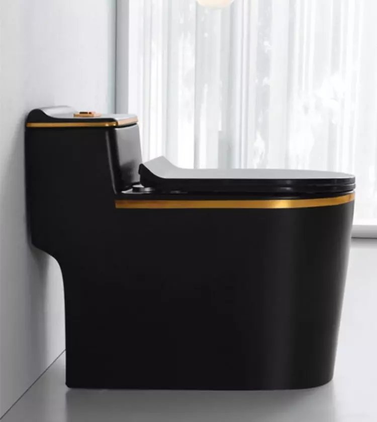 InArt Single-Flush Siphon Flushing Elongated One-Piece Toilet (Seat Included) Rough-In Size: 12 '' Black Gold - InArt-Studio-USA