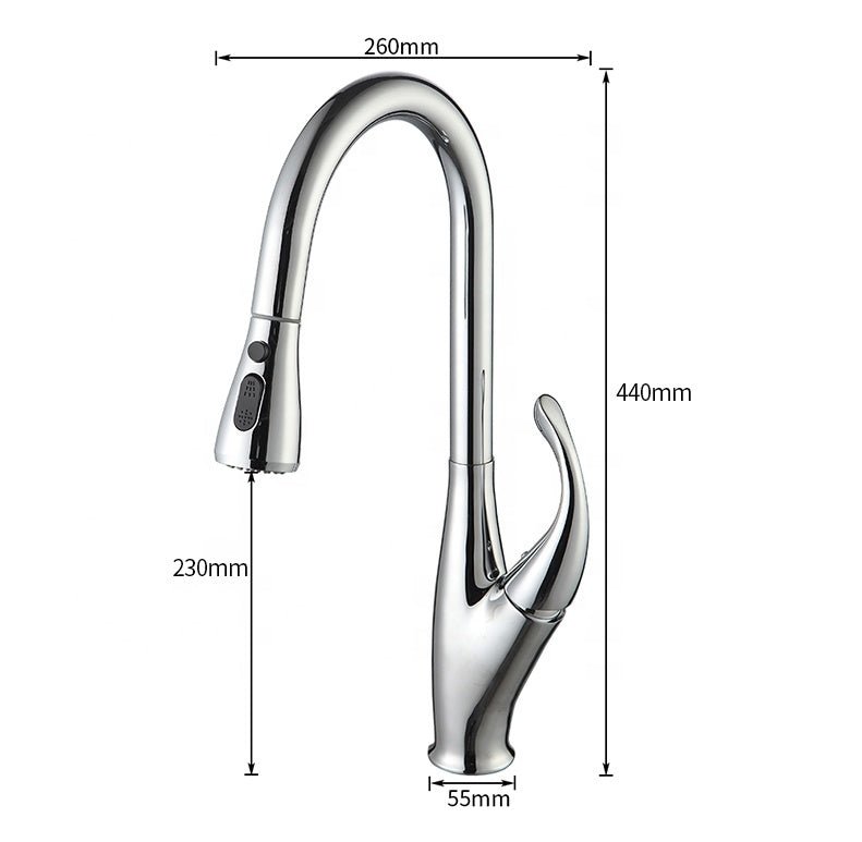 InArt Single-Handle Kitchen Sink Mixer 360° Pull-Down Sprayer Kitchen Faucet Multi-Function Spray Head, Brushed Chrome Finish