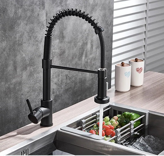 InArt Single-Handle Kitchen Sink Mixer 360° Pull-Down Sprayer Kitchen Faucet with Multi-Function Spray Head, Black Matte Finish