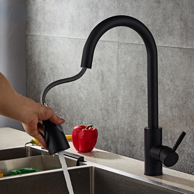 InArt Single-Handle Kitchen Sink Mixer 360° Pull-Down Sprayer Kitchen Faucet with Multi-Function Spray Head, Matt Black Finish
