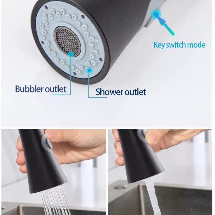 InArt Single-Handle Kitchen Sink Mixer 360° Pull-Down Sprayer Kitchen Faucet with Multi-Function Spray Head, Matt Black Finish