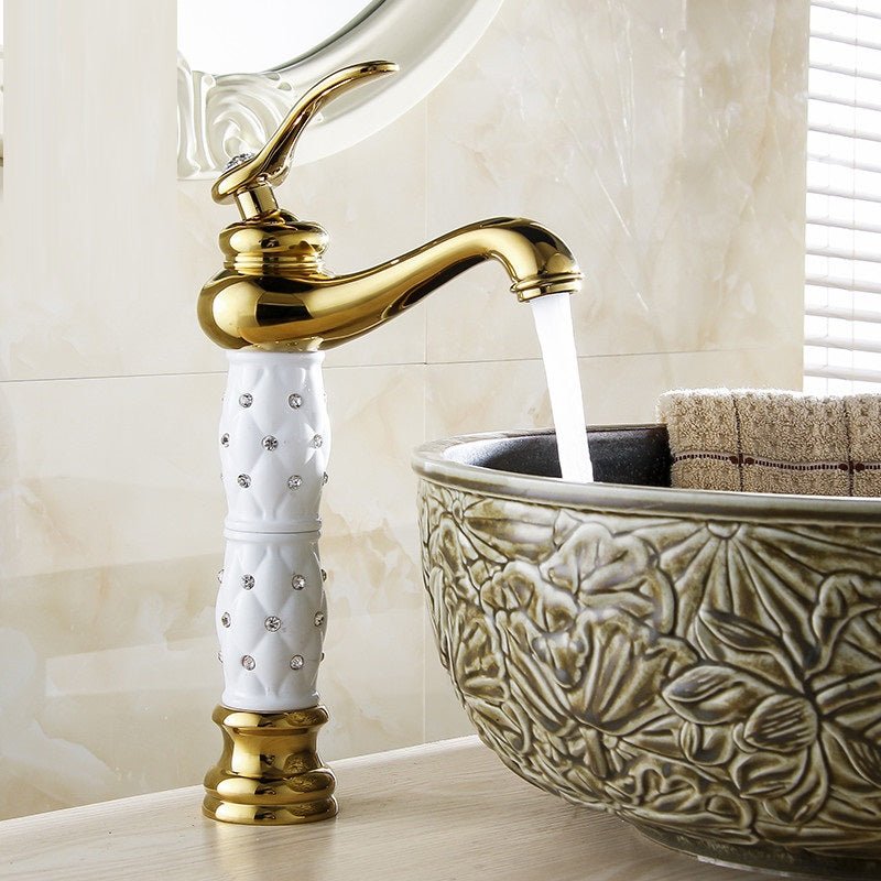vessel sink high arc bathroom faucet in gold white