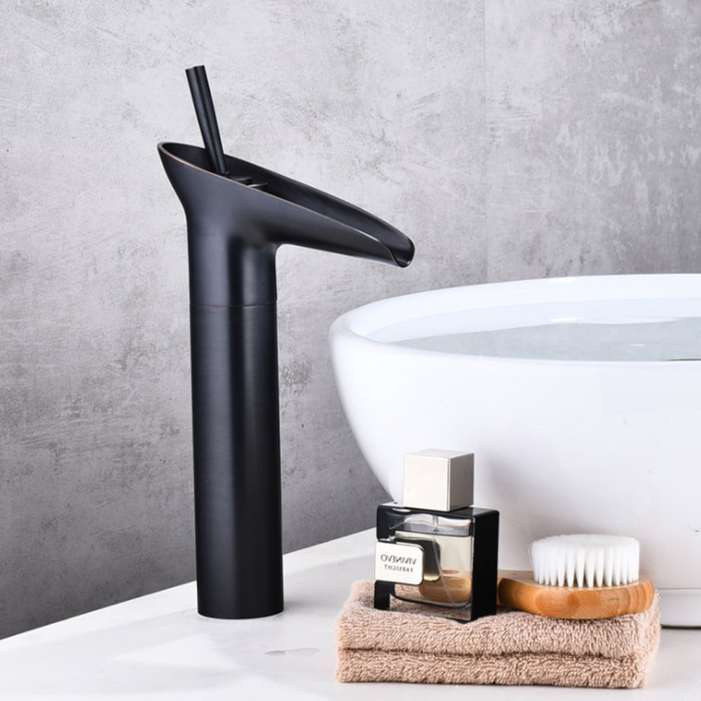 high arc vessel sink faucet in matte black color inart