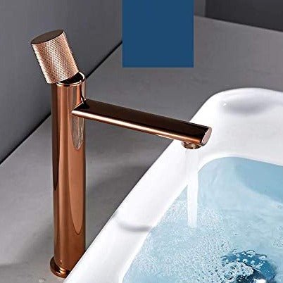 tall body high neck basin mixer tap in rose gold color