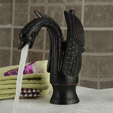 InArt Single Hole Single-Handle Bathroom Swan Faucet in Black Antique Bronze