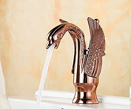 InArt Single Hole Single-Handle Bathroom Swan Faucet in Rose Gold