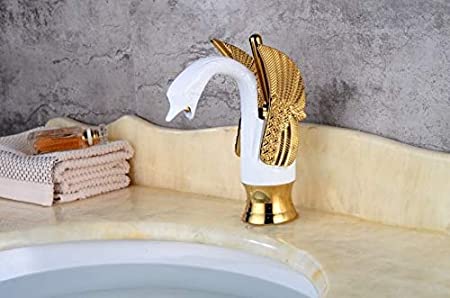 InArt Single Hole Single-Handle Bathroom Swan Faucet in White Gold