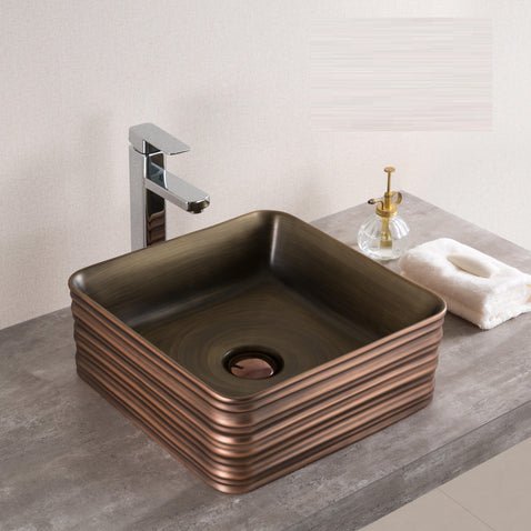 InArt Lavabo-vasque carré en céramique pour salle de bain Art Basin de couleur bronze antique