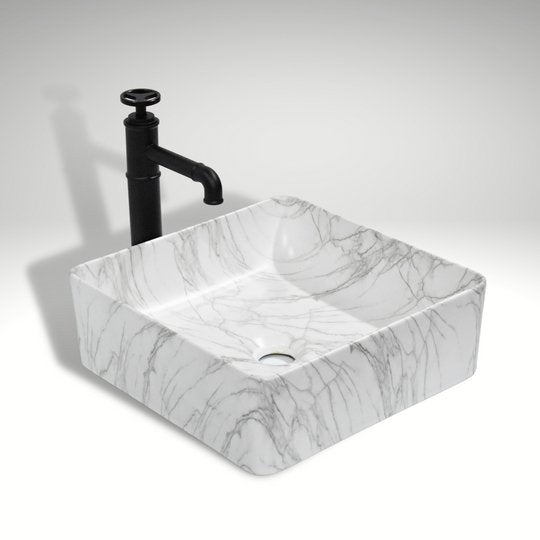InArt Square Bathroom Ceramic Vessel Sink Art Basin in Marble Color